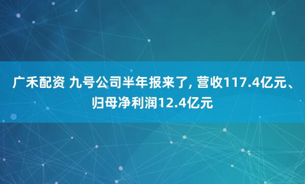 广禾配资 九号公司半年报来了, 营收117.4亿元、归母净利润12.4亿元